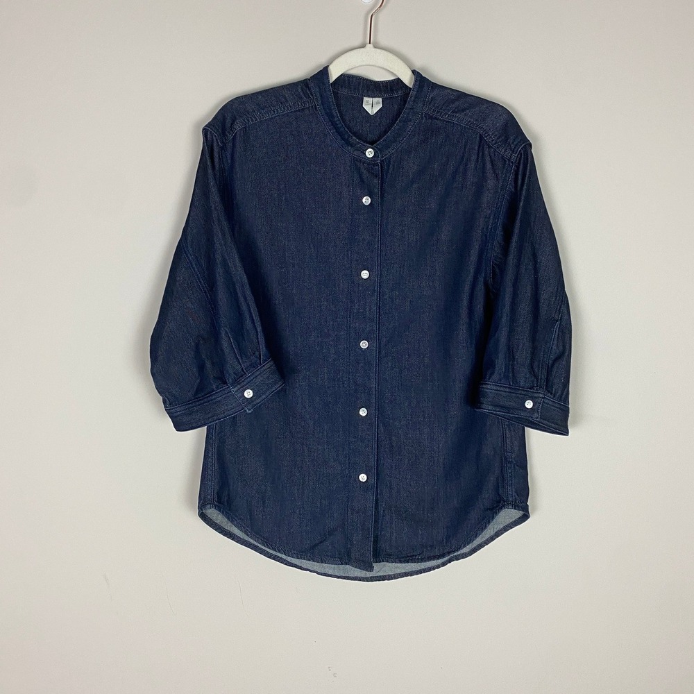 Arket Raw Denim Shirt Women XS Minimalist Quiet Luxury Relaxed Jean Chambray